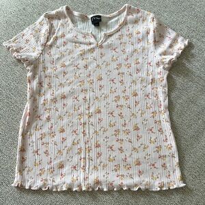 Art Class Pink Ribbed Short Sleeve Blouse